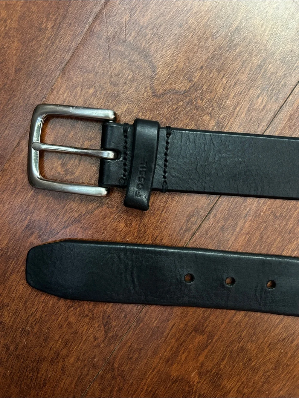 Fossil Men's Black Leather Belt with Silver Buckle, 80/32